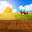 Old Table Surface With Blurred Countryside Landscape