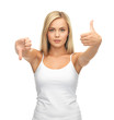 woman with thumbs up and down