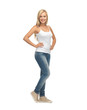 woman in blank white t-shirt