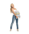 student with stack of books