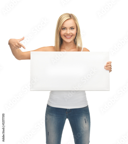 Photo: woman with white blank board woman with white blank board