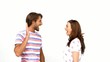 Friends giving high five on white background