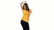 Vidéo : Woman dancing with arms raised on white background Woman dancing with arms raised on white background