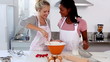 Two friends home baking together