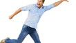 Smiling man jumping on white background