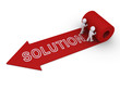 Two people unroll carpet of solution