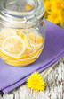 Slices of lemons in the glass jar