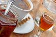 Plum brandy, coffee, strawberry jam and water