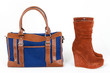 fashionable platform brown shoes with a denim handbag