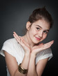 Beautiful europeean teen girl with long straight hair, posing