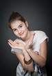 Beautiful europeean teen girl with long straight hair, posing