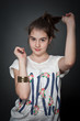 Beautiful europeean teen girl with long straight hair, posing