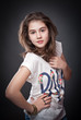 Beautiful europeean teen girl with long straight hair, posing