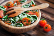 Photo: Cherry tomatoes with gluten-free pasta and spinach sauce Cherry tomatoes with gluten-free pasta and spinach sauce