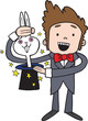Cute Cartoon Magic Magician with Rabbit in a Hat