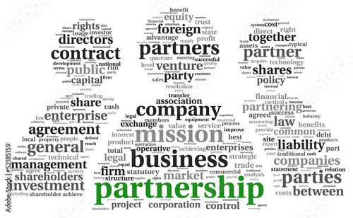 Illustration: Partnership and business concept in tag cloud Partnership and business concept in tag cloud