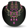 of necklace with pink jewels and earrings