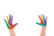 Photo: Painted hands on white background Painted hands on white background