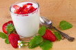 canvas print picture - natural yogurt with fresh strawberry