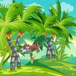 Children's illustration of the jungle with a sleeping monkey.