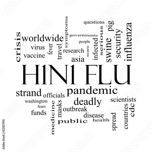Illustration: H1N1 Flu Word Cloud Concept in Black and White H1N1 Flu Word Cloud Concept in Black and White