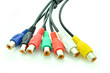 Close-up view of audio and video cables. Isolated on white..