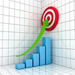 Business Graph with green rising arrow and red target concept