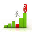 3D Man jumping across the problem to successful goal on graph
