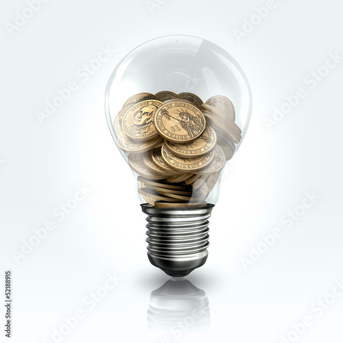 Photo: A light bulb with a Dollar coins inside A light bulb with a Dollar coins inside