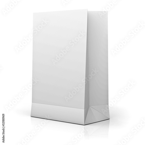 Photo: Blank White Paper Bag isolated over white background Blank White Paper Bag isolated over white background