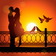 Silhouette of couple in love kissing, vector Eps10 illustration.
