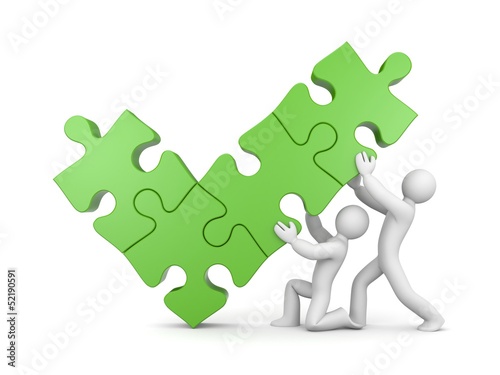 Illustration: Team and check mark from puzzles Team and check mark from puzzles