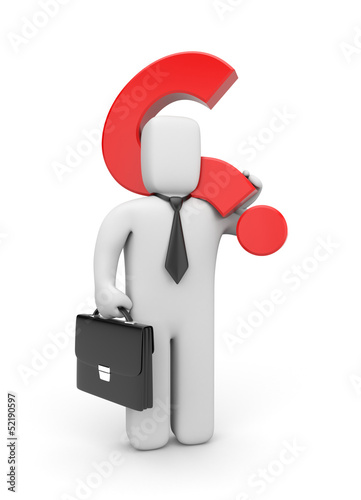 Illustration: 3d businessman and question 3d businessman and question