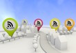 Ilustración: Illustration of a symbol hand sign on four map marker Illustration of a symbol hand sign on four map marker