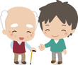 微笑むおじいさんと若い男性