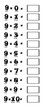 Tabla de multiplicar del nueve.