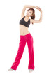happy young woman doing stretch exercise