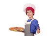 boy chef hold pizza and ok hand sign