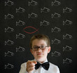 Thinking boy with independent Jesus, God, Christianity fish