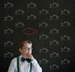 Boy business man with independent Jesus, God, Christianity fish