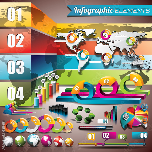 Vector: Vector World map design set of infographic elements. Vector World map design set of infographic elements.