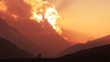 Sunset in Himalayas. Time Lapse.