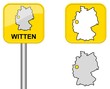 Witten - Ortsschild, Button und Deutschlandkarte