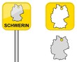 Schwerin - Ortsschild, Button und Deutschlandkarte