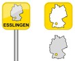 Esslingen  - Ortsschild, Button und Deutschlandkarte