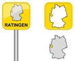 Ratingen  - Ortsschild, Button und Deutschlandkarte