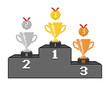 Vektor: Pixel podium with trophy cups and medals. Vector illustration. Pixel podium with trophy cups and medals. Vector illustration.