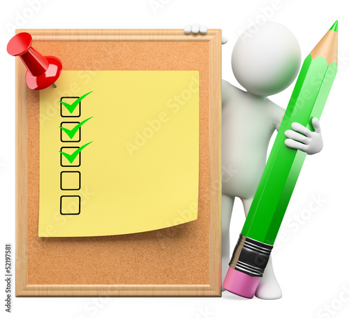 Illustration: 3D white people. To do list 3D white people. To do list
