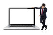 attractive young business man with laptop on white background