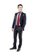 young attractive business man in black suite on white background